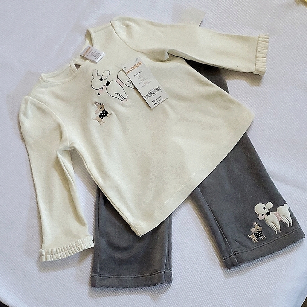 NWT Gymboree Poodle/Chihuahua 18-24 Month Top & 6-12 Month Velour Pants - Picture 2 of 8